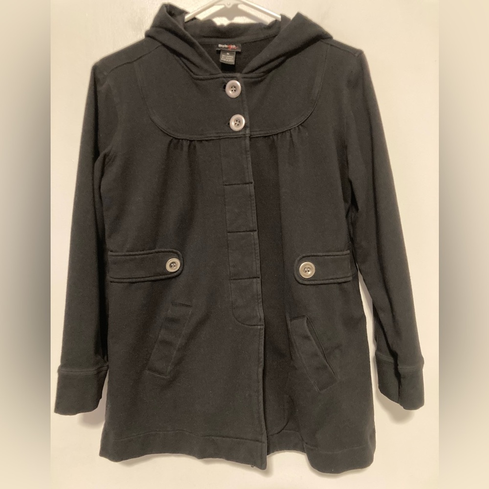 Style & Co Women’s Black Hooded Button Down Coat Jacket w Silver Buttons, Medium